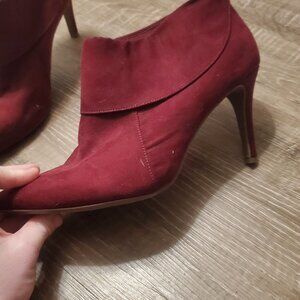 Maroon red suede ankle boots